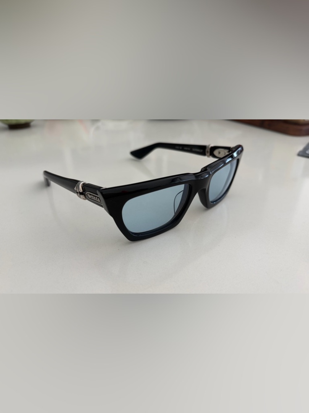 Chrome Hearts Black Frame Sunglasses with Light Blue Lenses